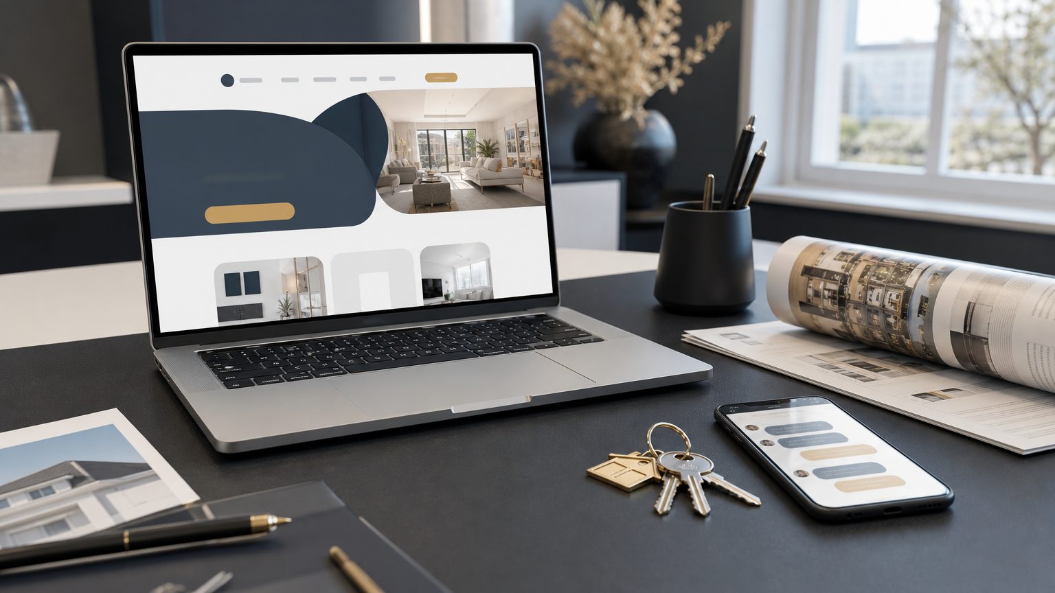 Gratis website voor makelaars — laptop met website design
