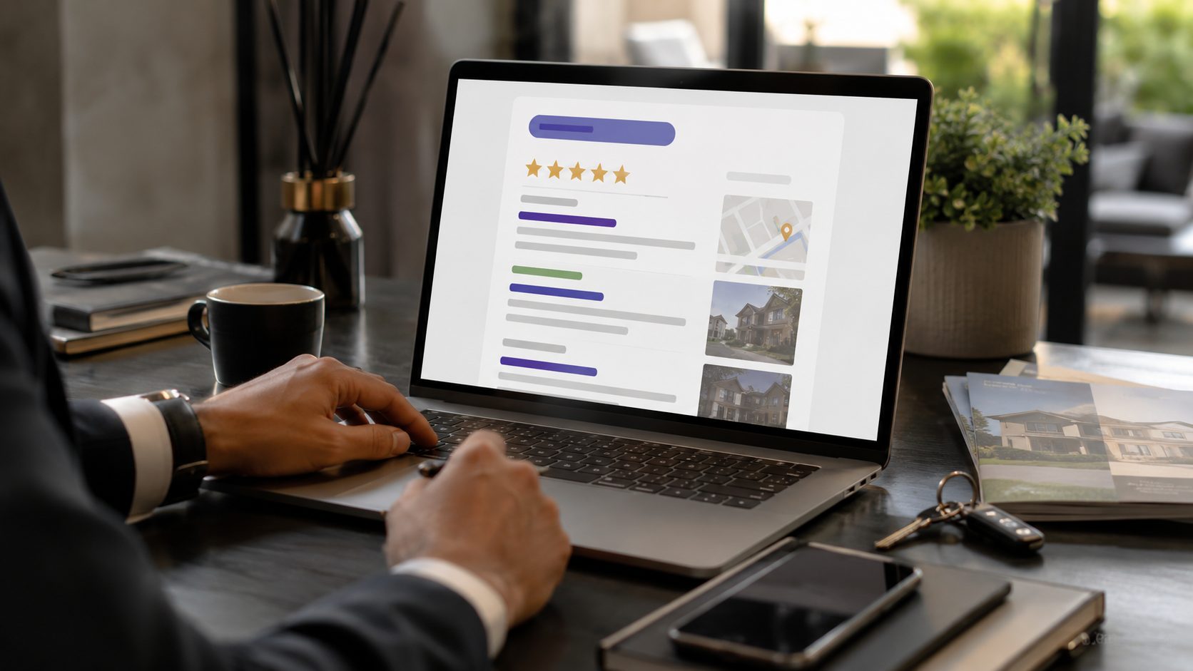 Google Maps search result met 5-sterren rating voor makelaars