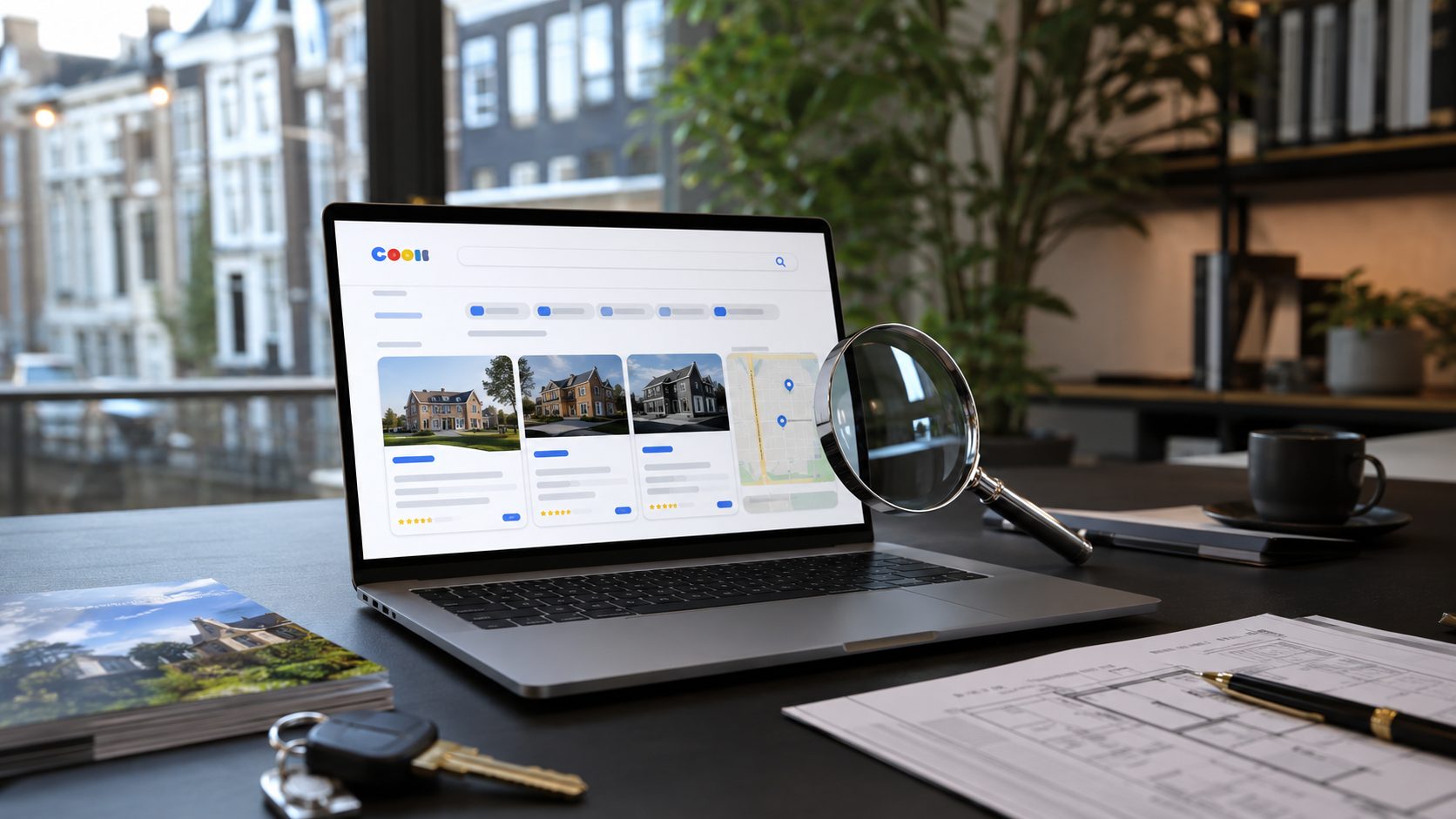 SEO voor makelaars — Google ranking dashboard op laptop