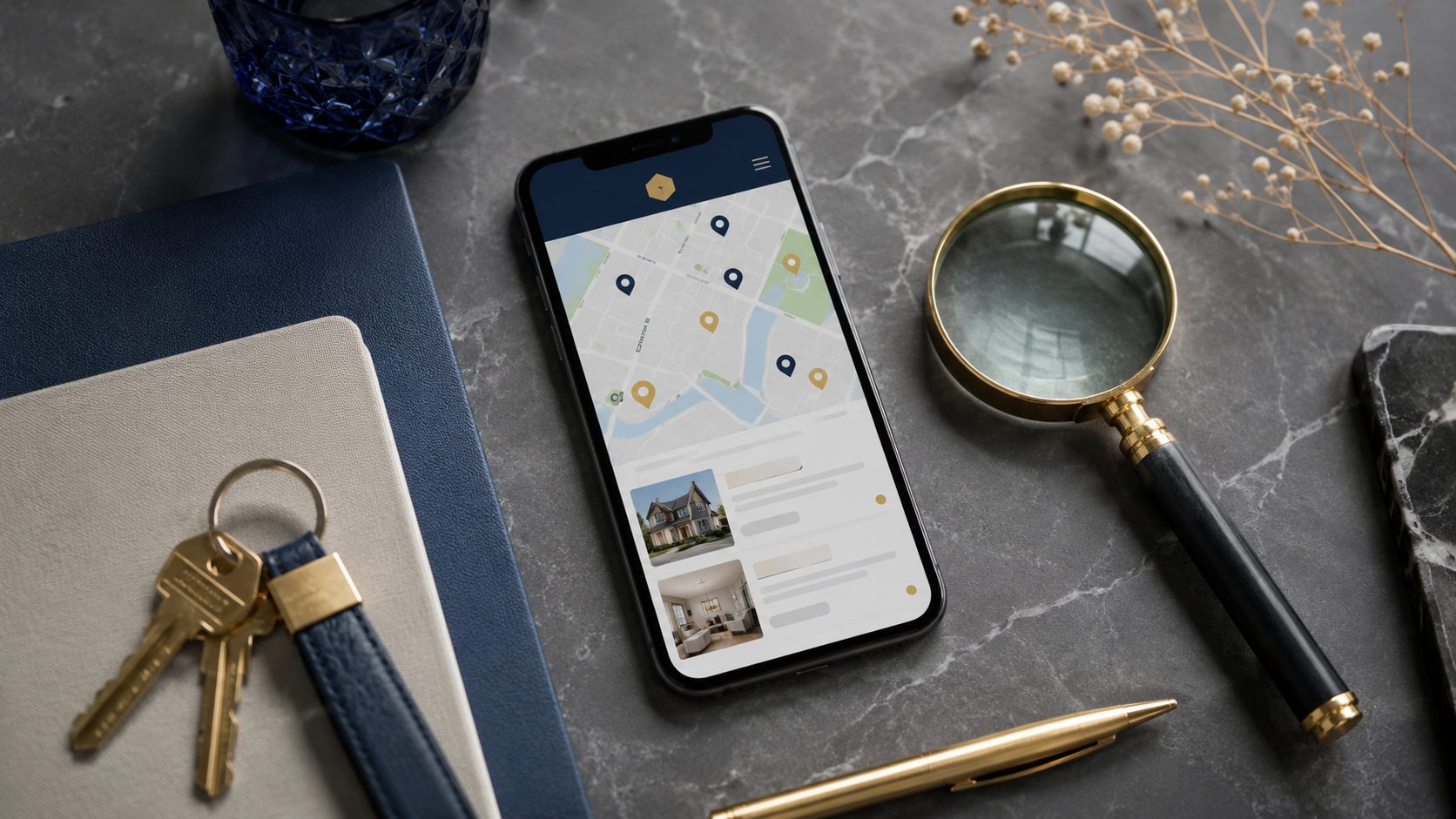 Google Maps listing voor makelaar-bedrijf op smartphone