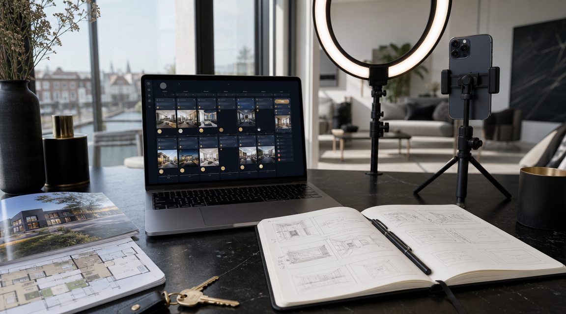 Content planner met ring-light setup